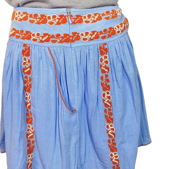 Tory Burch Bright Blue Embroidered Cotton Boho Short Skirt Size 14 - Picture 2 of 12